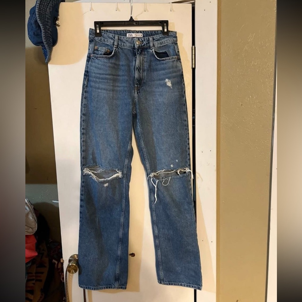 Zara Blue Distressed Flare Jeans